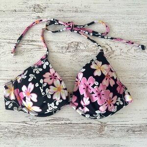 *3/$20* VICTORIA’S SECRET Underwire Halter Black Floral Bikini Top 34A
